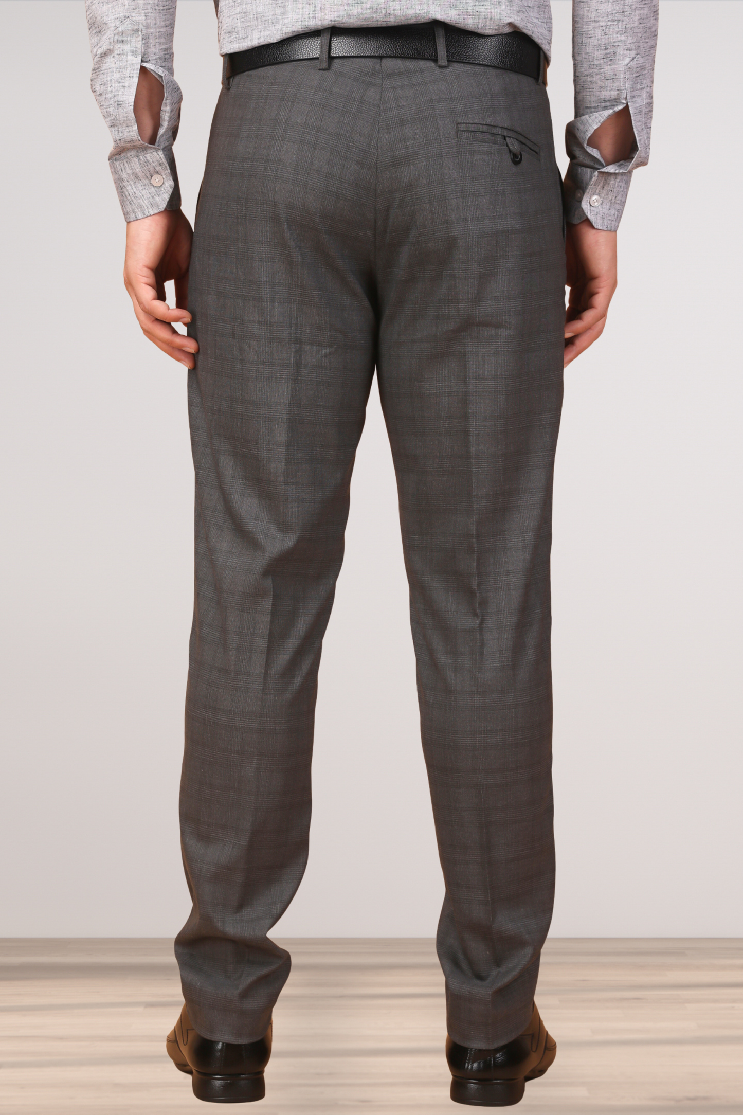 Shadow Grey Checked Formal Trousers