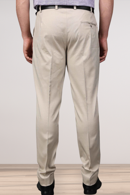 Caramel Beige Textured Stretch Trousers