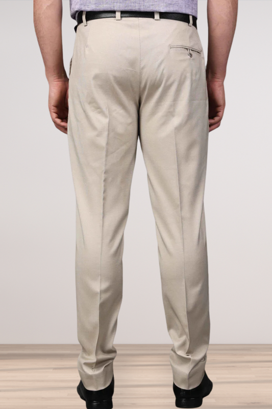 Caramel Beige Textured Stretch Trousers