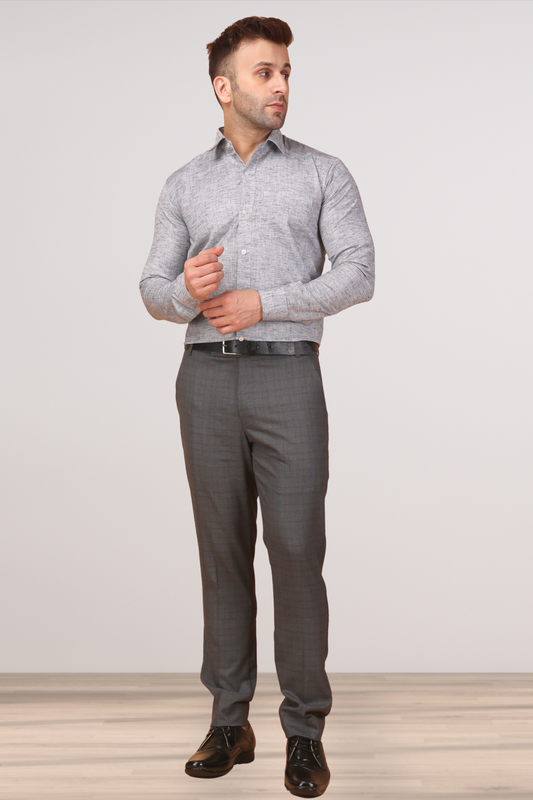 Shadow Grey Checked Formal Trousers