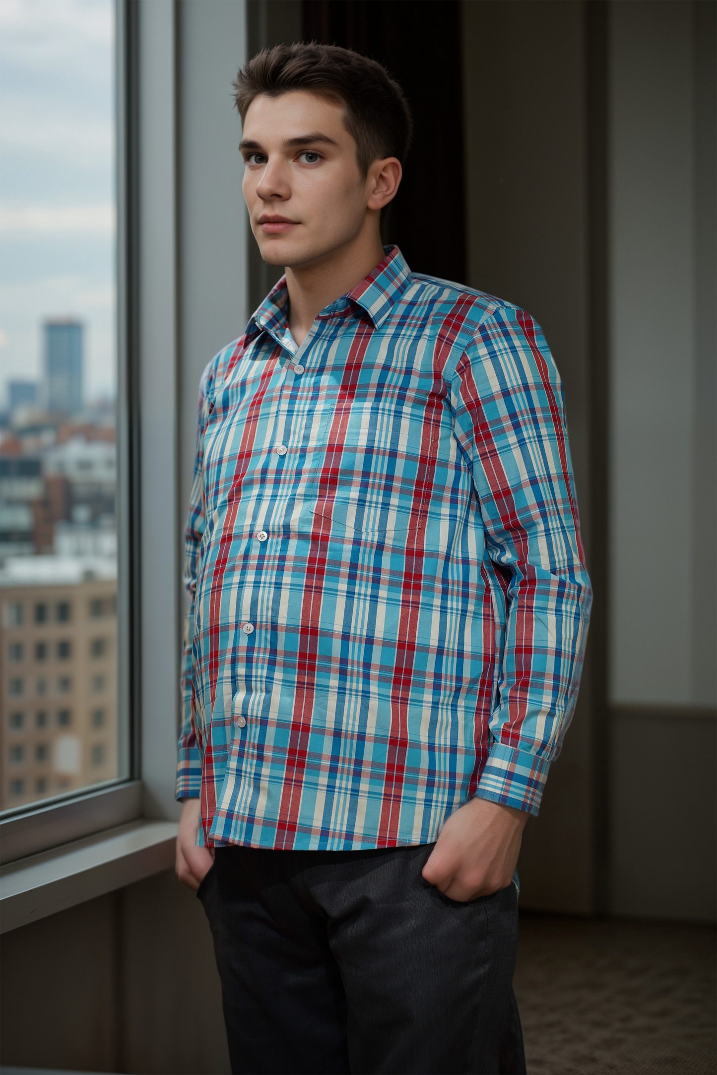 Azure Flair Check Cotton Shirt