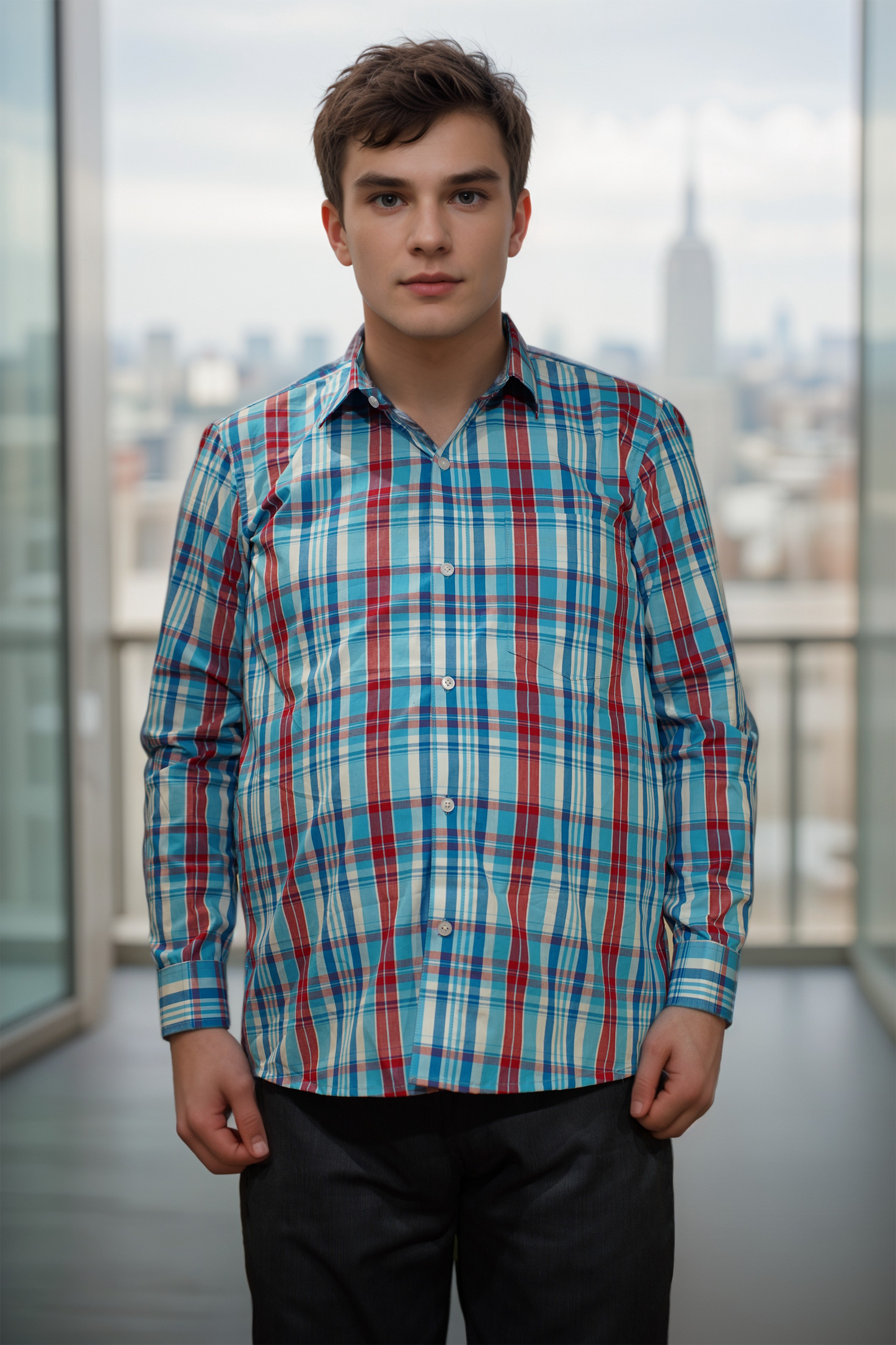 Azure Flair Check Cotton Shirt