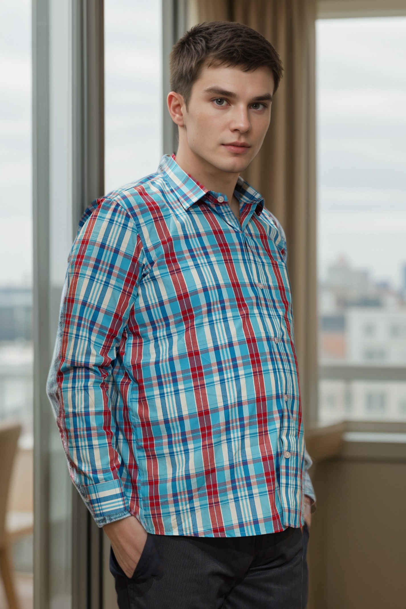 Azure Flair Check Cotton Shirt