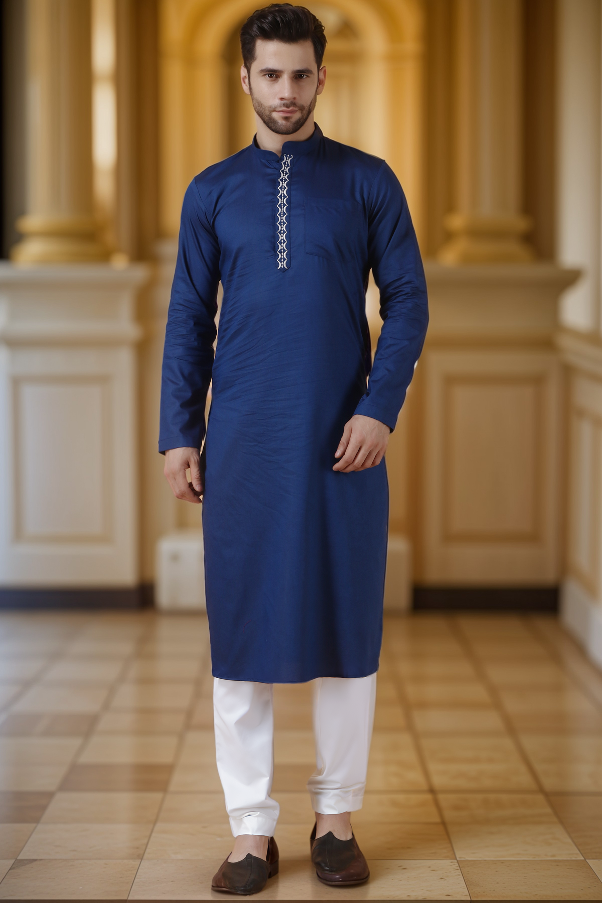 Buy Plus Size ​Dark Blue Cotton Kurta At Apella | Sizes XS to 10 XL | India | Free Delivery | Customized