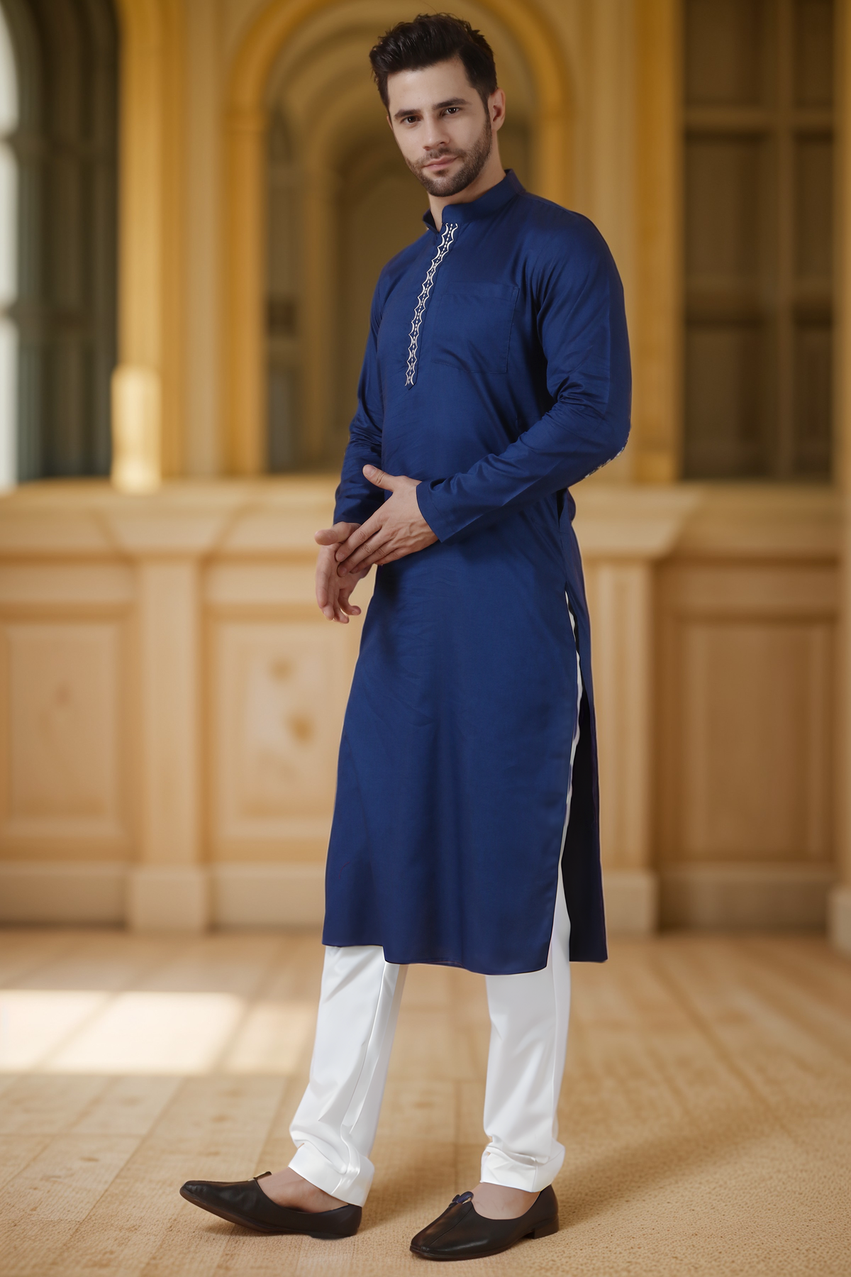 Buy Plus Size ​Dark Blue Cotton Kurta At Apella | Sizes XS to 10 XL | India | Free Delivery | Customized