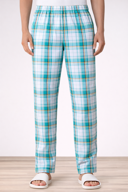 Summer Blue Checked Cotton Pajama