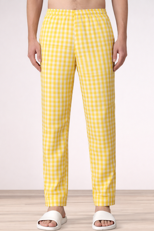 Candy Yellow Checked Cotton Pajama