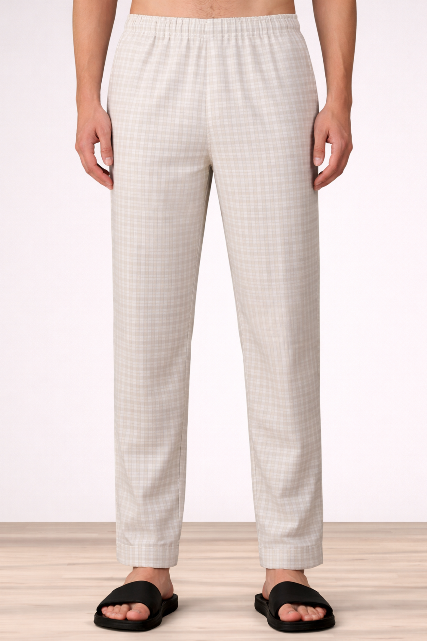 Creamy Checked Cotton Pant Pajama