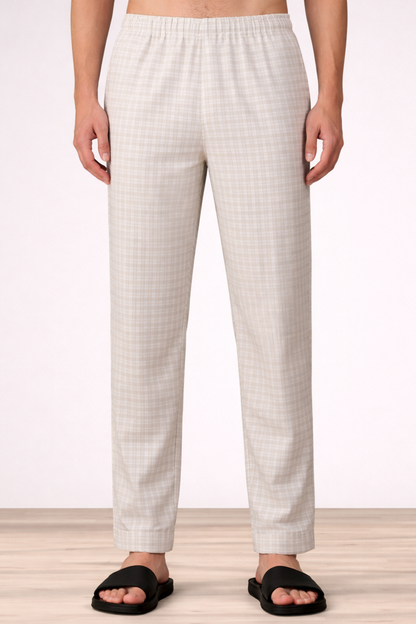 Creamy Checked Cotton Pant Pajama