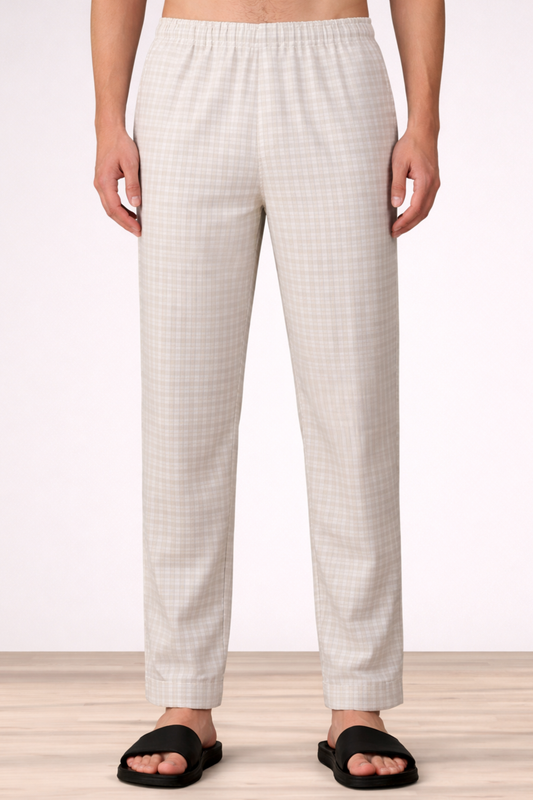 Creamy Checked Cotton Pant Pajama