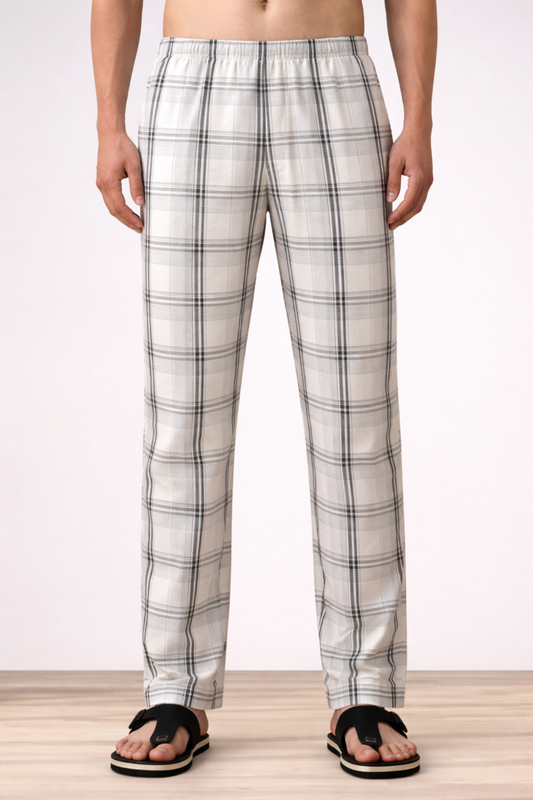 White Check Cotton Pant Pajama