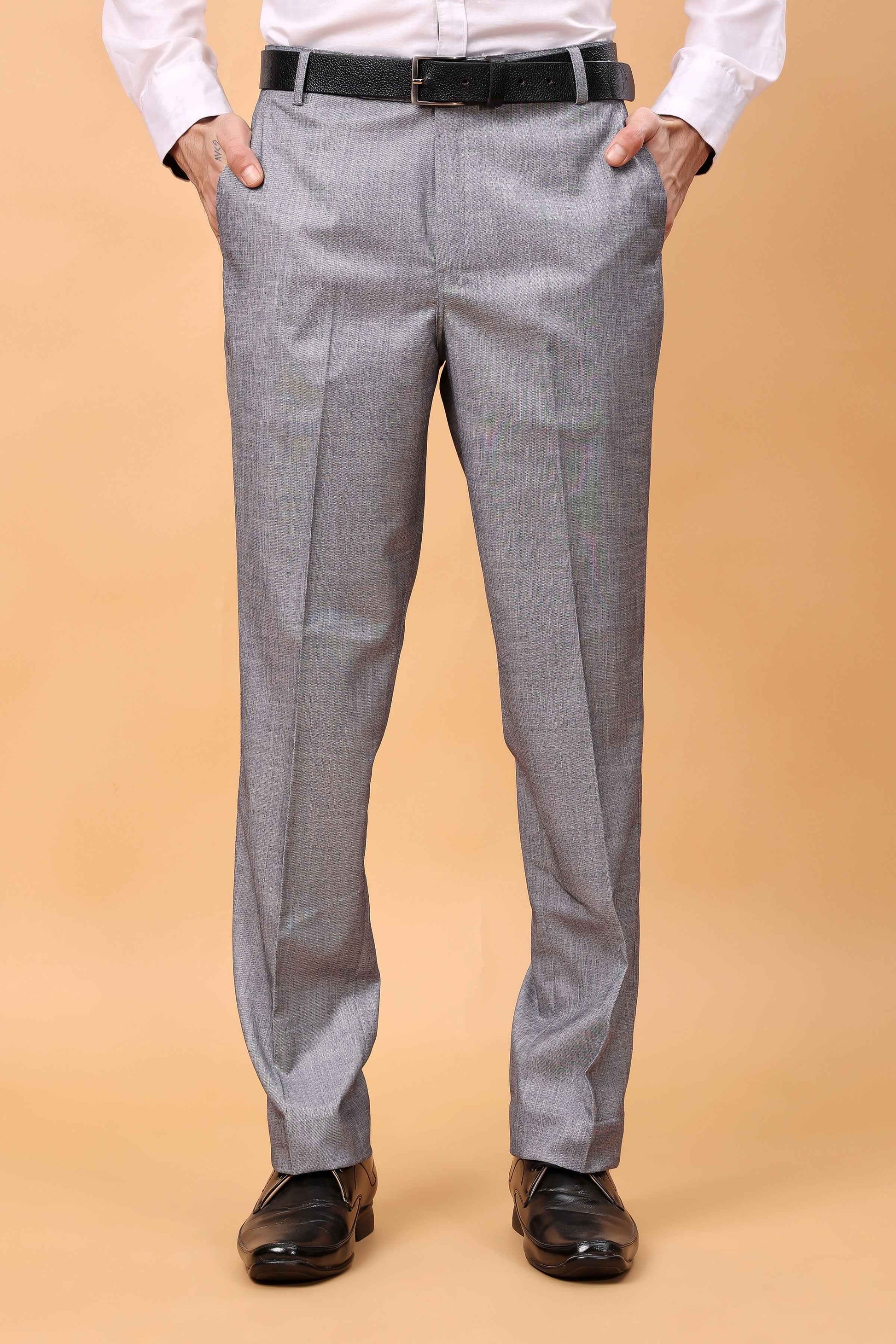 Buy Plus Size Silver Grey Linen Formal Trousers Apella The XS