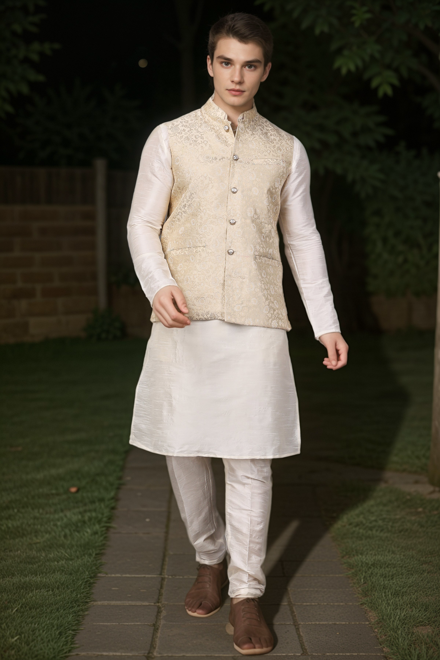 Ivory Glimmer Brocade Vasket Set