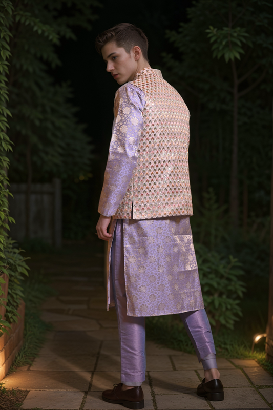 Buy Plus Size ​Lavender Sequin Kurta Vasket Set At Apella | Sizes XS to 10 XL | India | Free Delivery | Customized