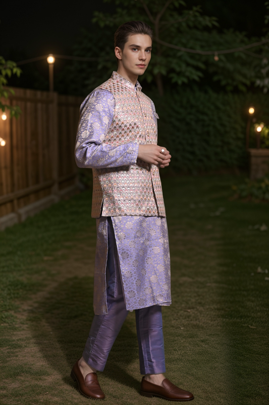 Buy Plus Size ​Lavender Sequin Kurta Vasket Set At Apella | Sizes XS to 10 XL | India | Free Delivery | Customized
