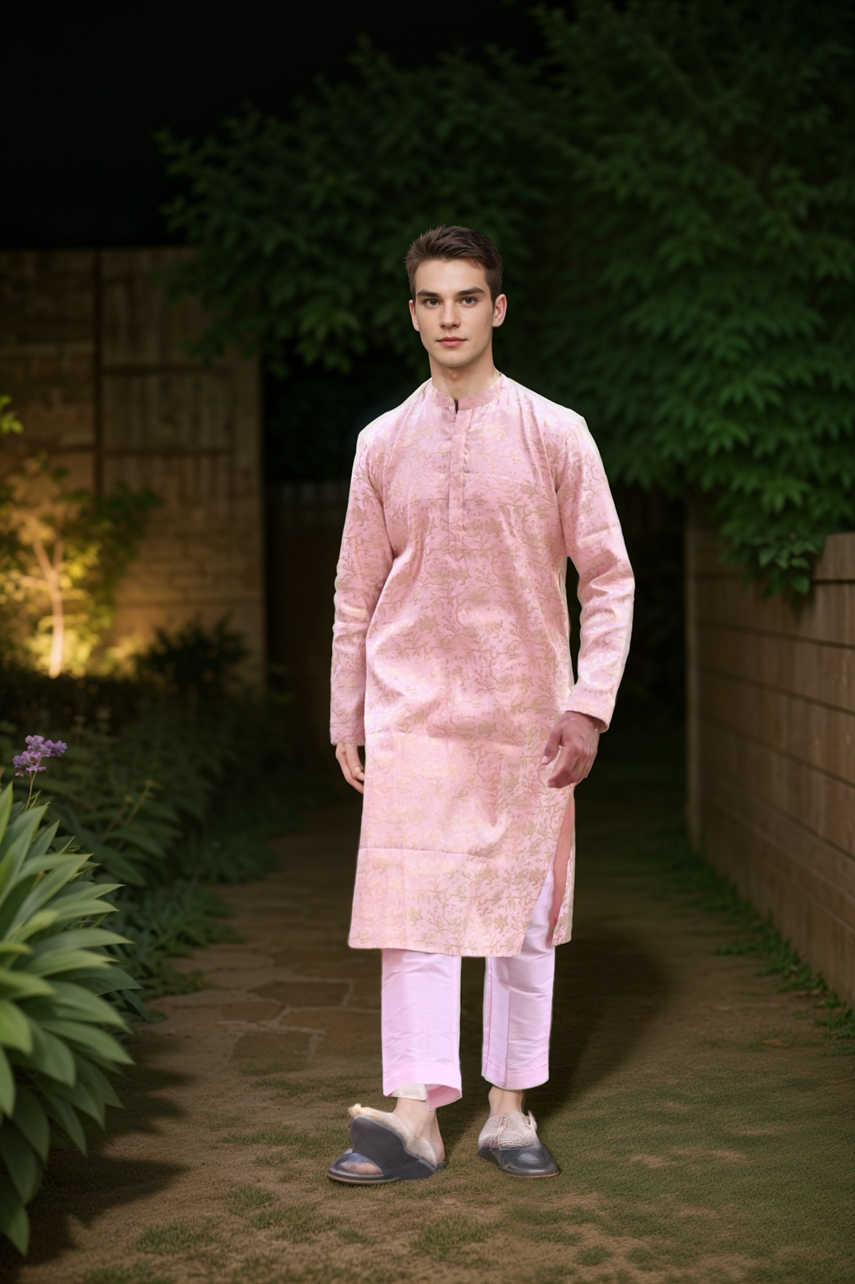Buy Plus Size ​Opulent Pink Brocade Kurta At Apella | Sizes XS to 10 XL | India | Free Delivery | Customized