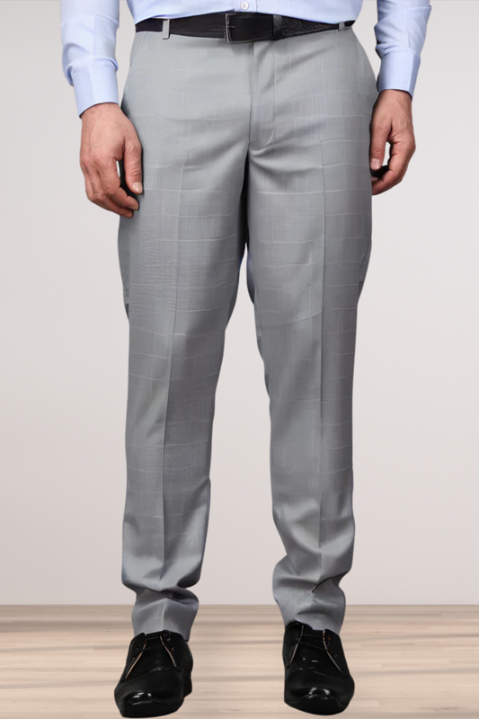 Silver Grey Checked Formal Trousers