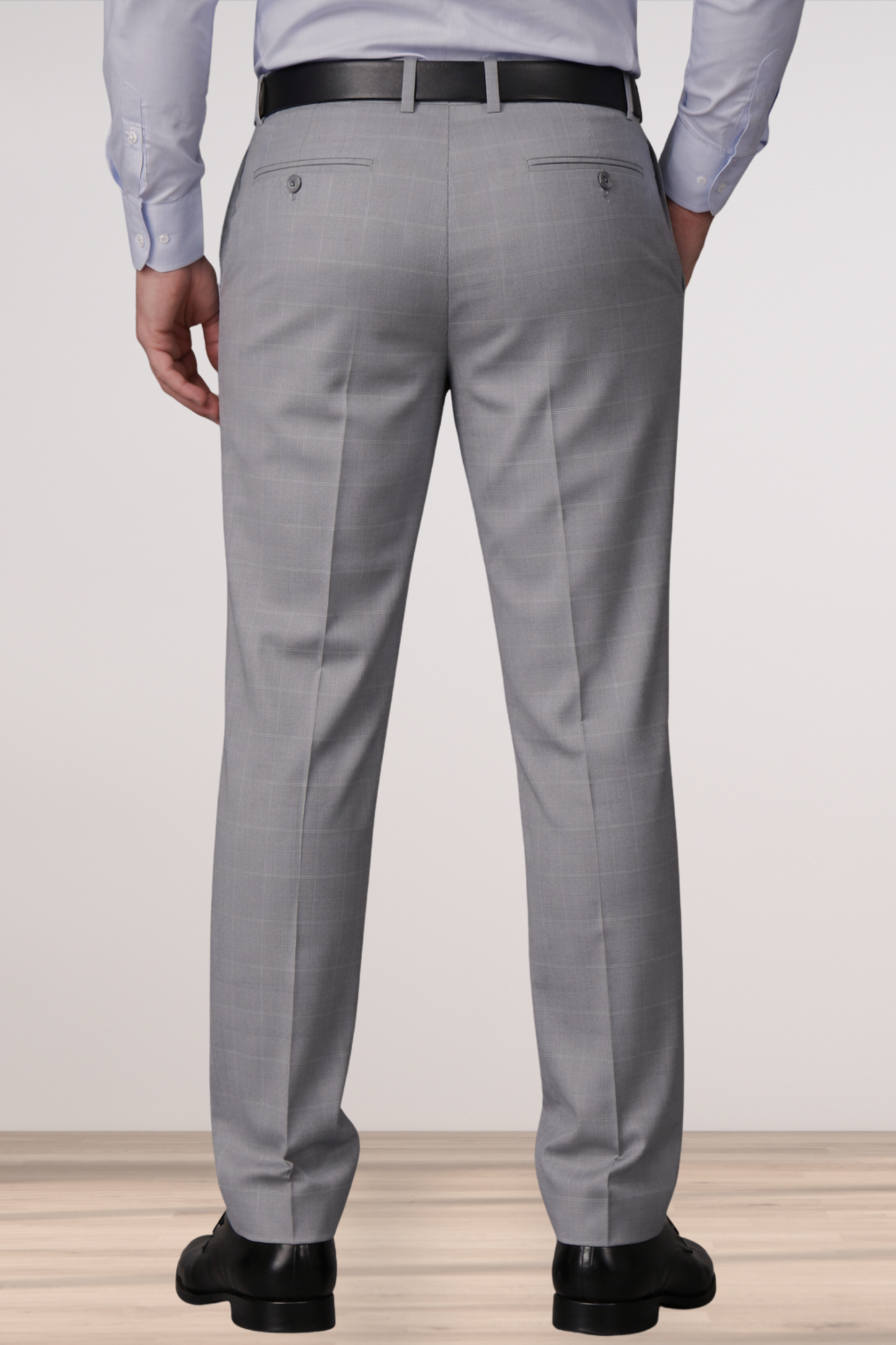 Silver Grey Checked Formal Trousers