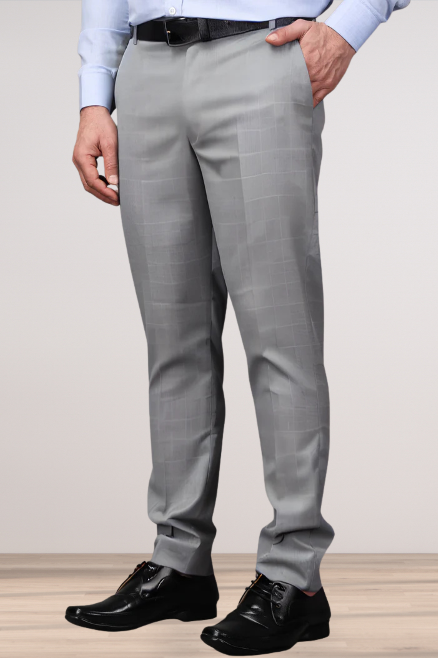 Silver Grey Checked Formal Trousers