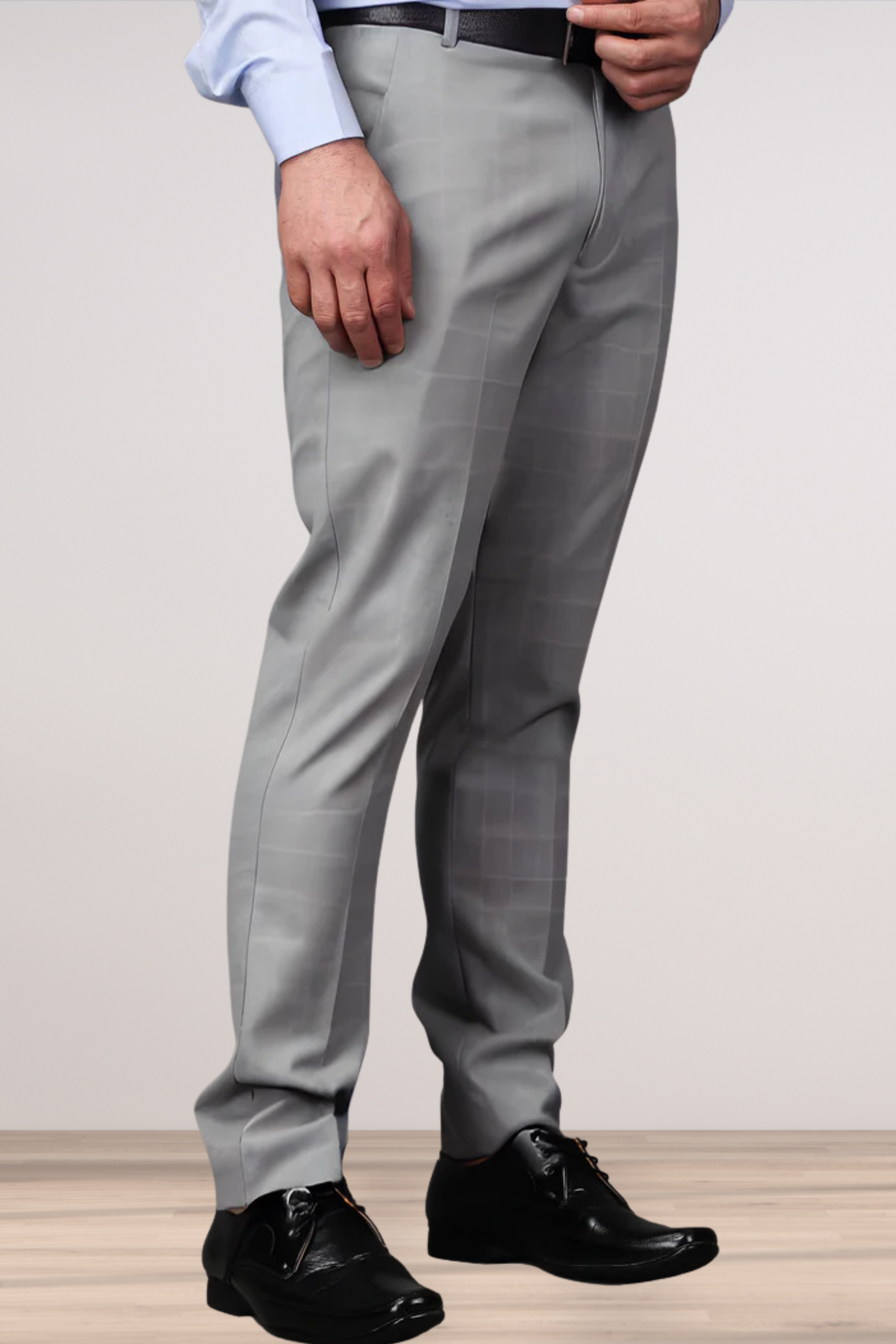 Buy Plus Size ​Silver Grey Checked Formal Trousers | Apella