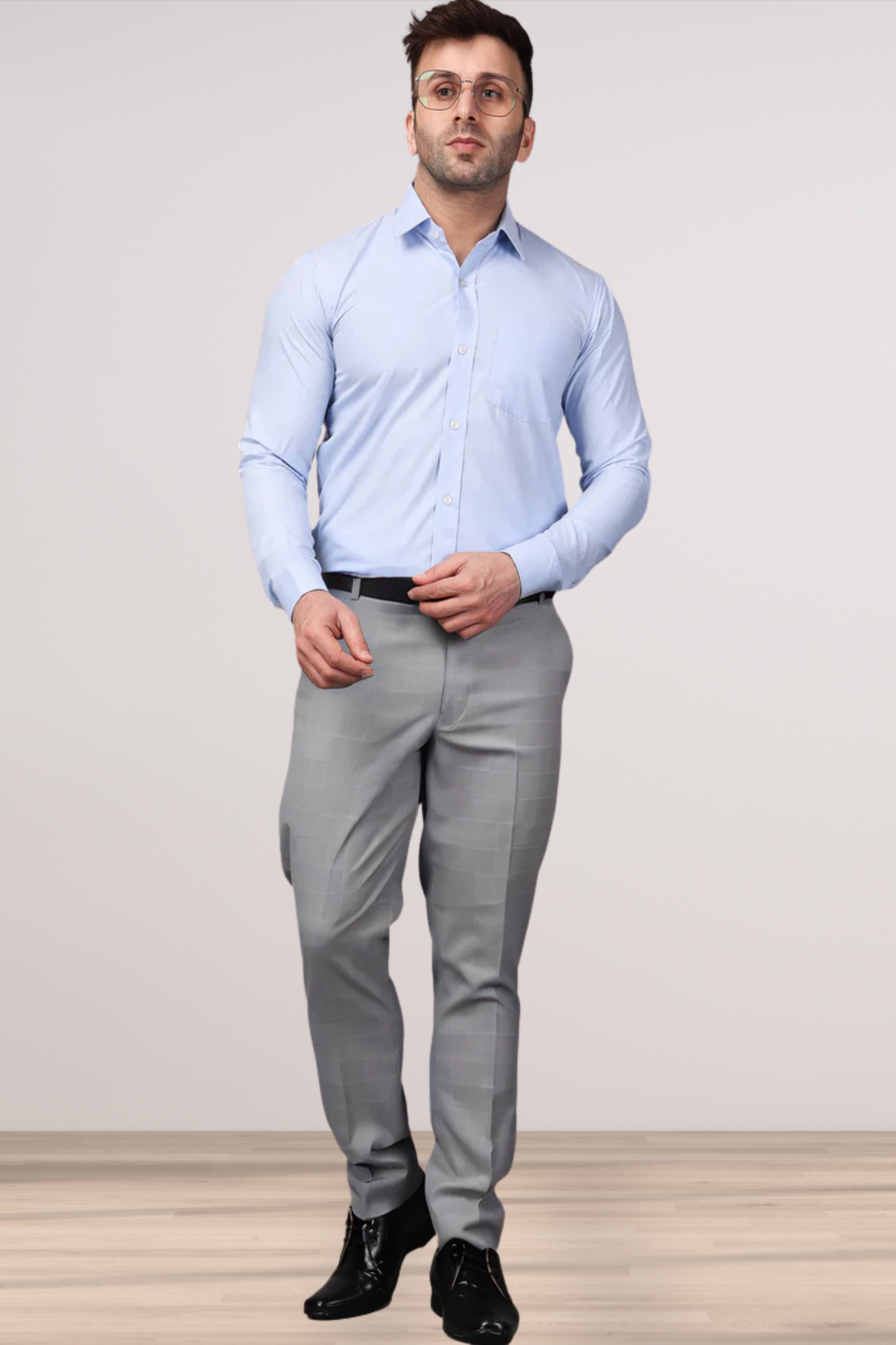 Silver Grey Checked Formal Trousers