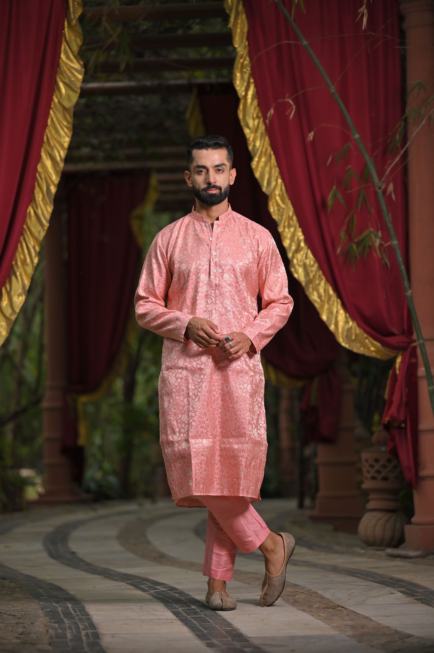 Lustrous Pink Brocade Kurta Pajama