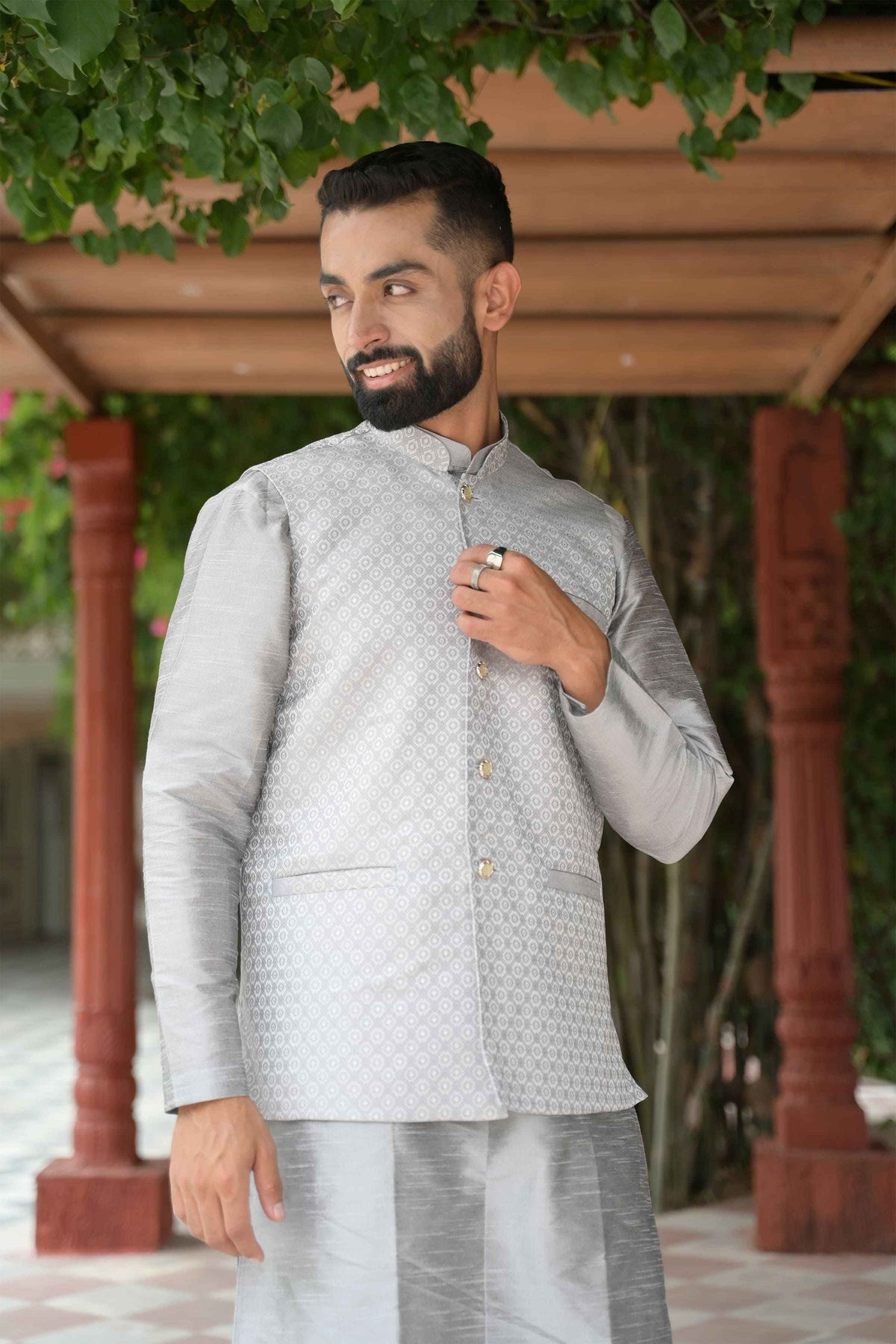 Buy Plus Size ​Sleek Silverish Textured Vasket At Apella | Sizes XS to 10 XL | India | Free Delivery | Customized