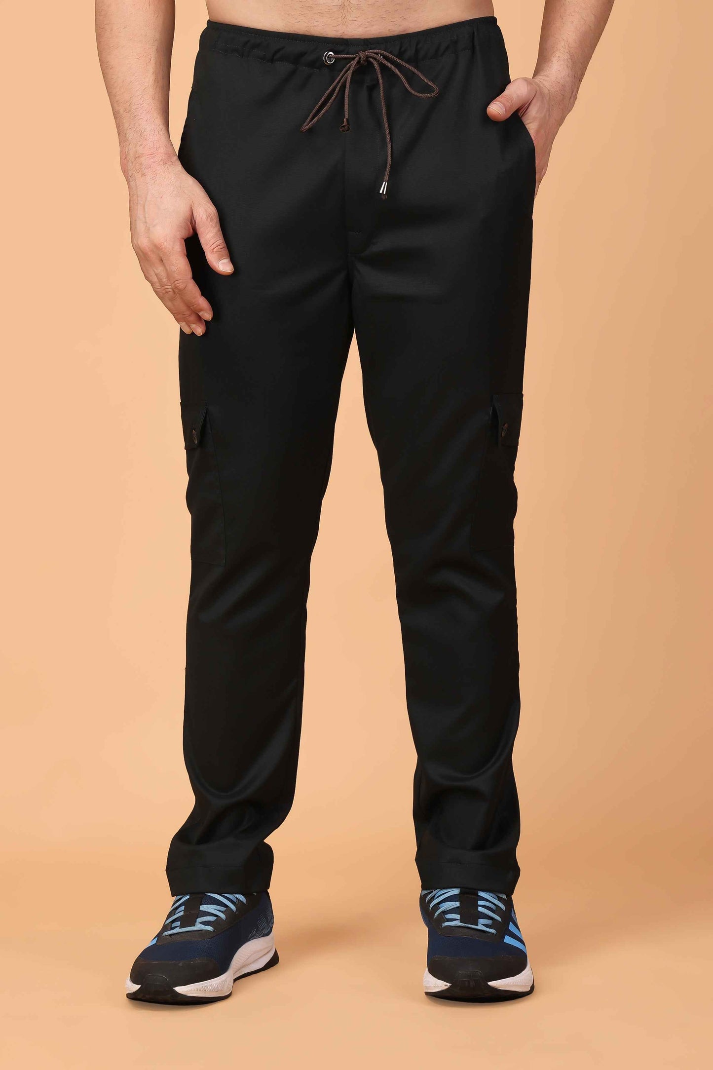 Buy Plus Size ​Black Stretchable Cargo Pants At Apella | Sizes XS to 10 XL | India | Free Delivery | Customized