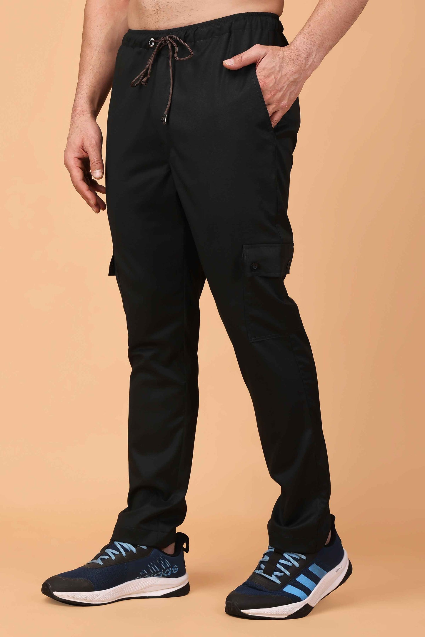 Buy Plus Size ​Black Stretchable Cargo Pants At Apella | Sizes XS to 10 XL | India | Free Delivery | Customized