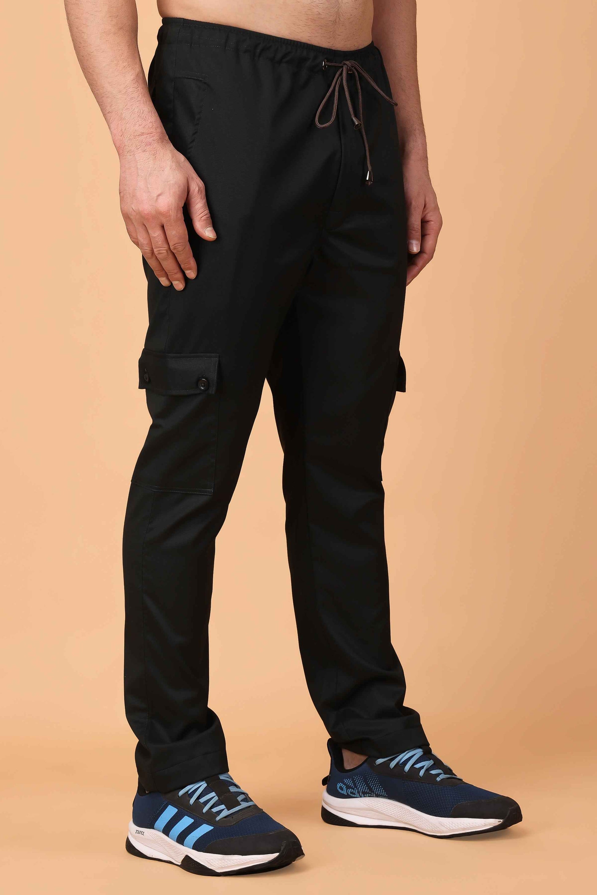 Buy Plus Size ​Black Stretchable Cargo Pants At Apella | Sizes XS to 10 XL | India | Free Delivery | Customized