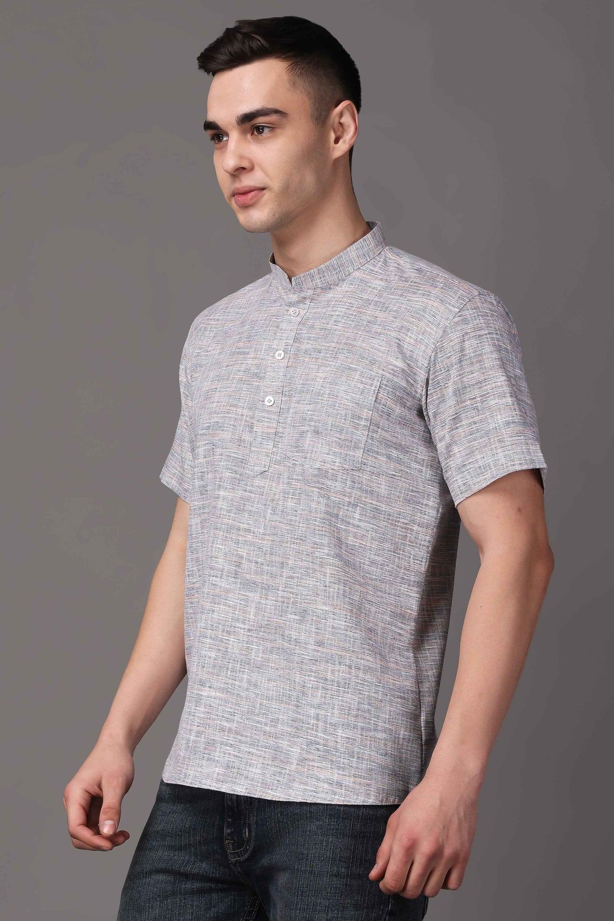 Buy Plus Size ​Opulent Grey Linen Short Kurta At Apella | Sizes XS to 10 XL | India | Free Delivery | Customized