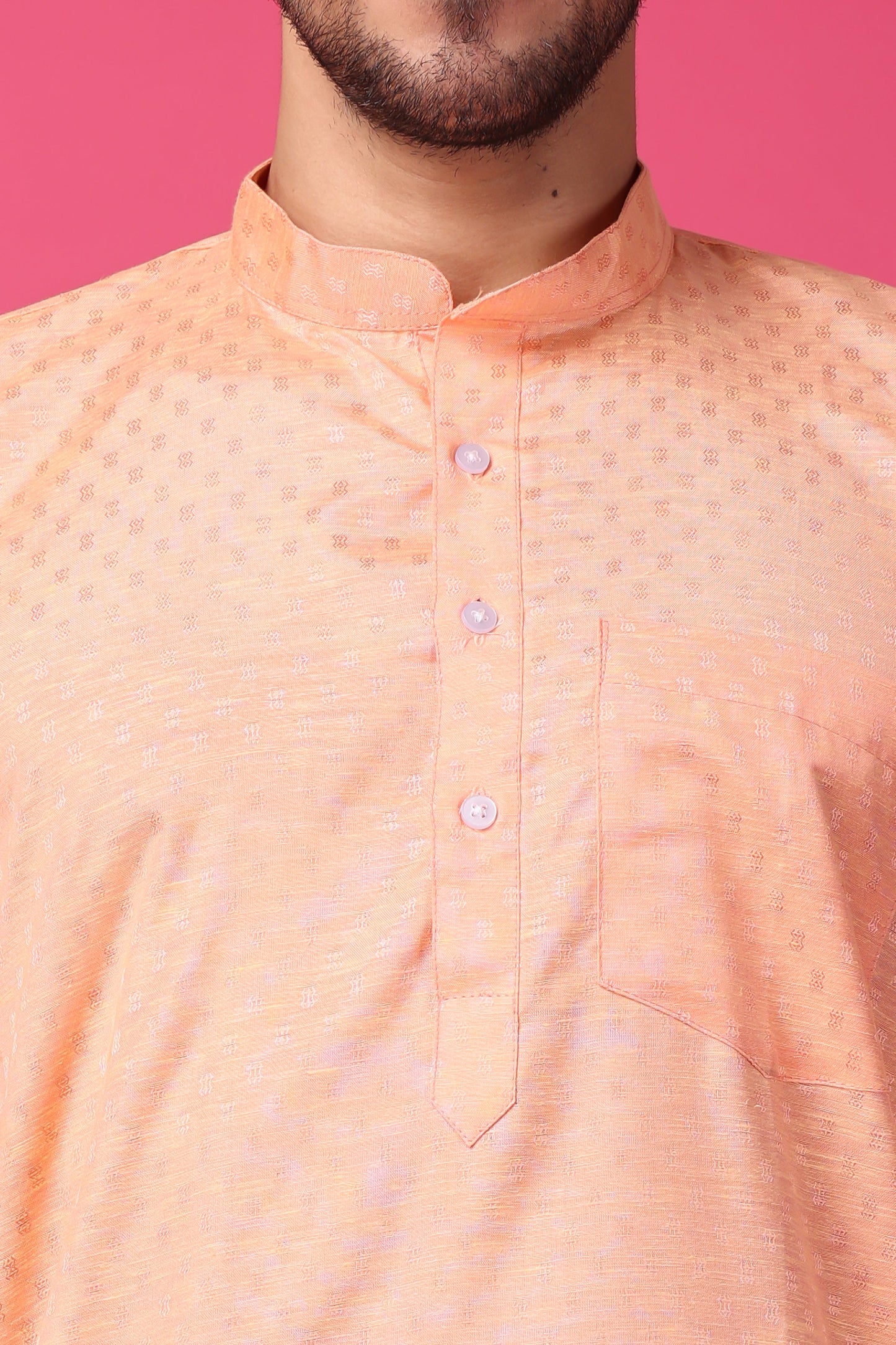 Men's Plus Size Dusky Peach Textured Kurta Pajama