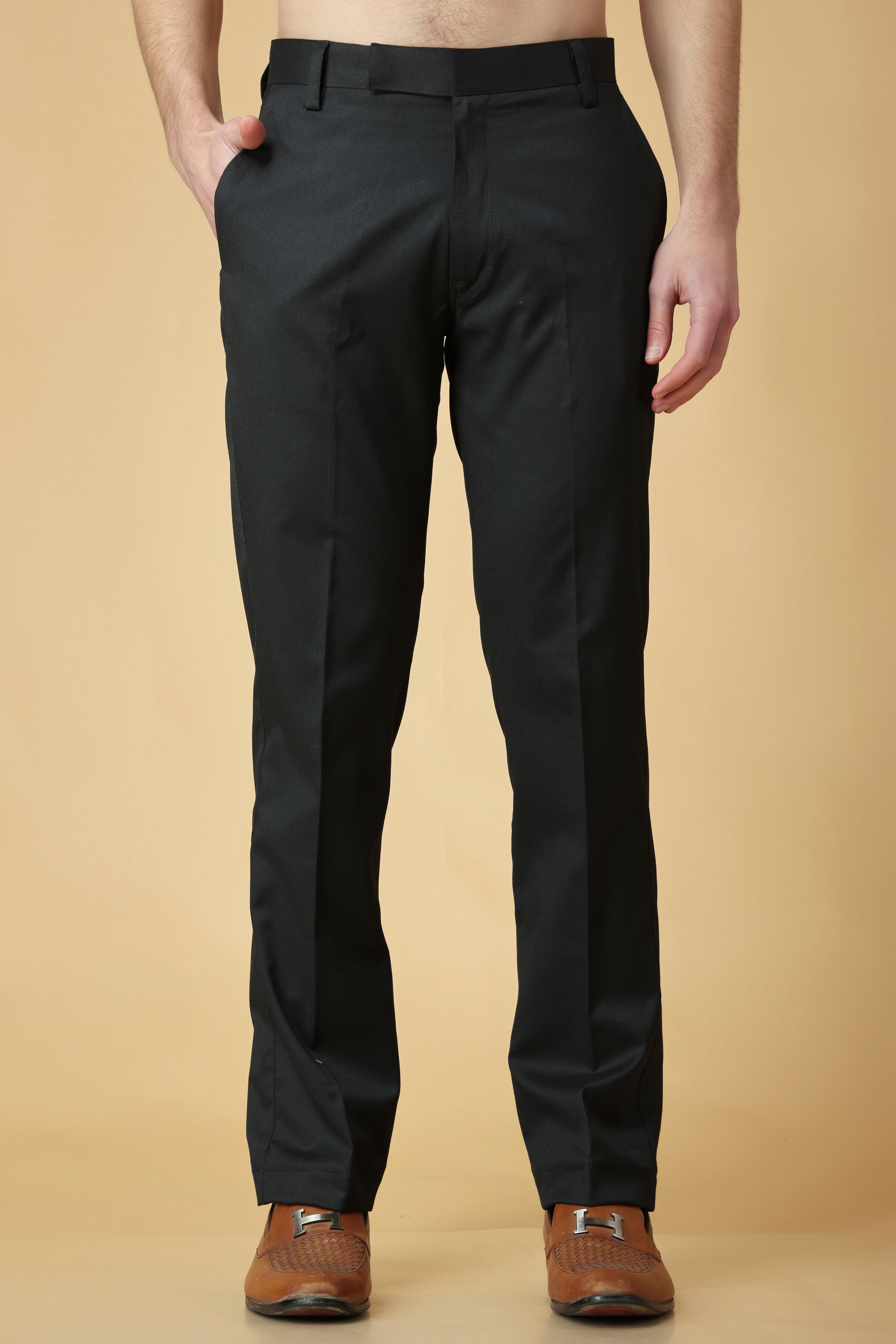 British Style Men High Waist Casual Dress Pant Men Belt Design Slim Trousers  Formal Office Social