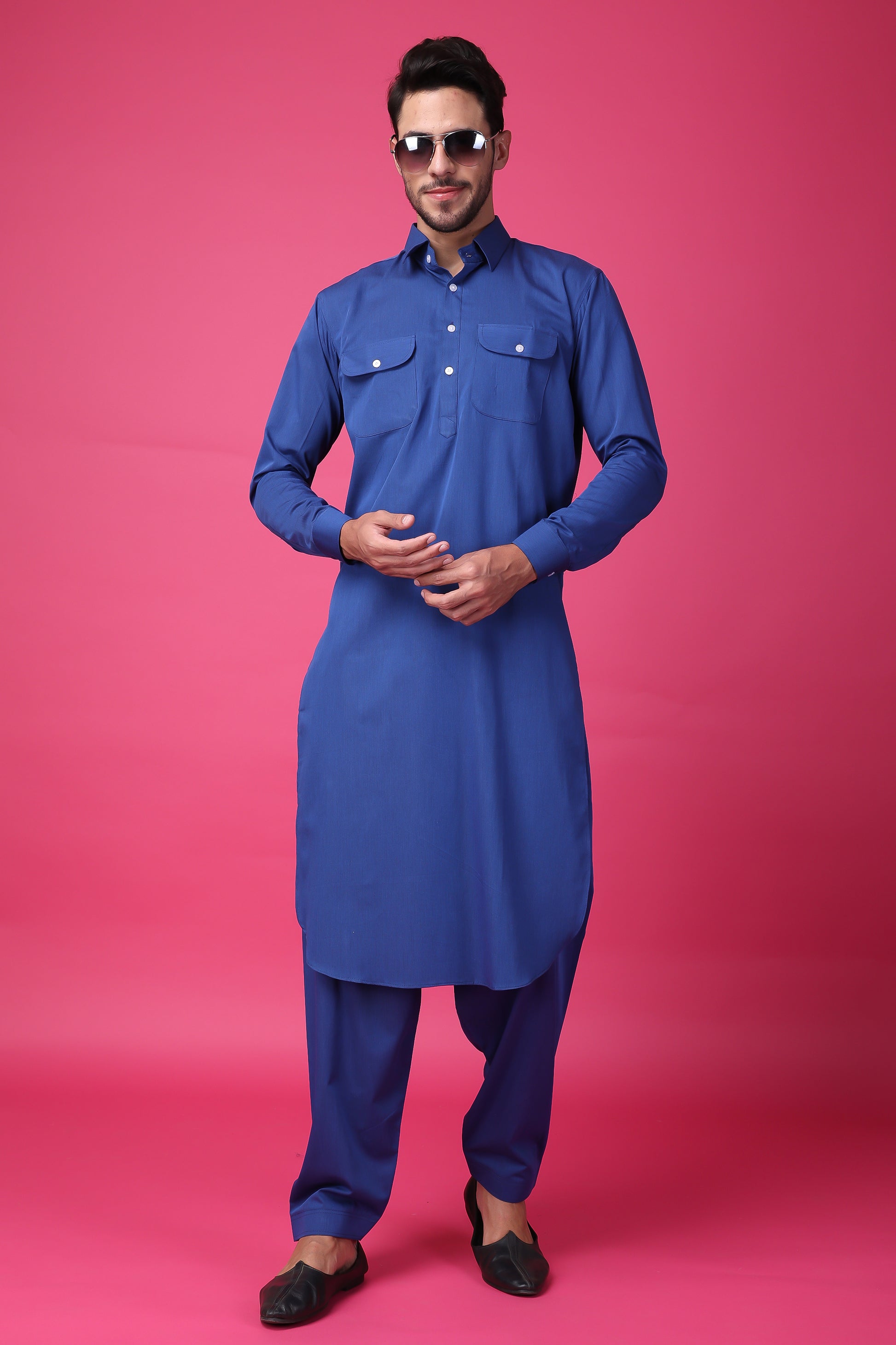 Men's Plus Size Glorious Indigo Pathani SuitBlue Pathani Kurta Pajama