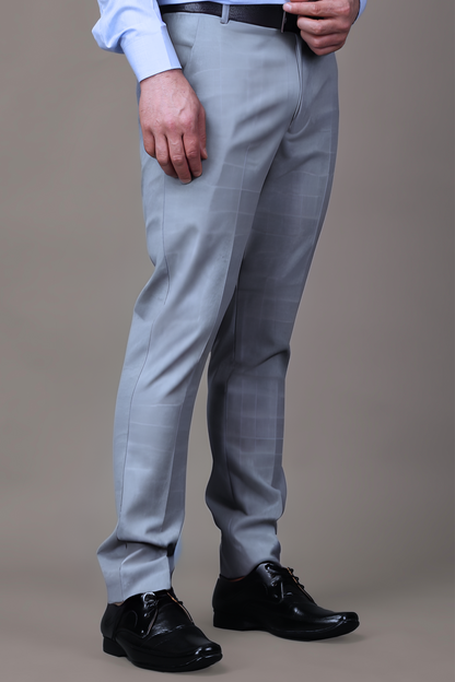 Grey Checked Formal Trousers