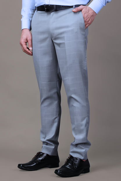 Grey Checked Formal Trousers
