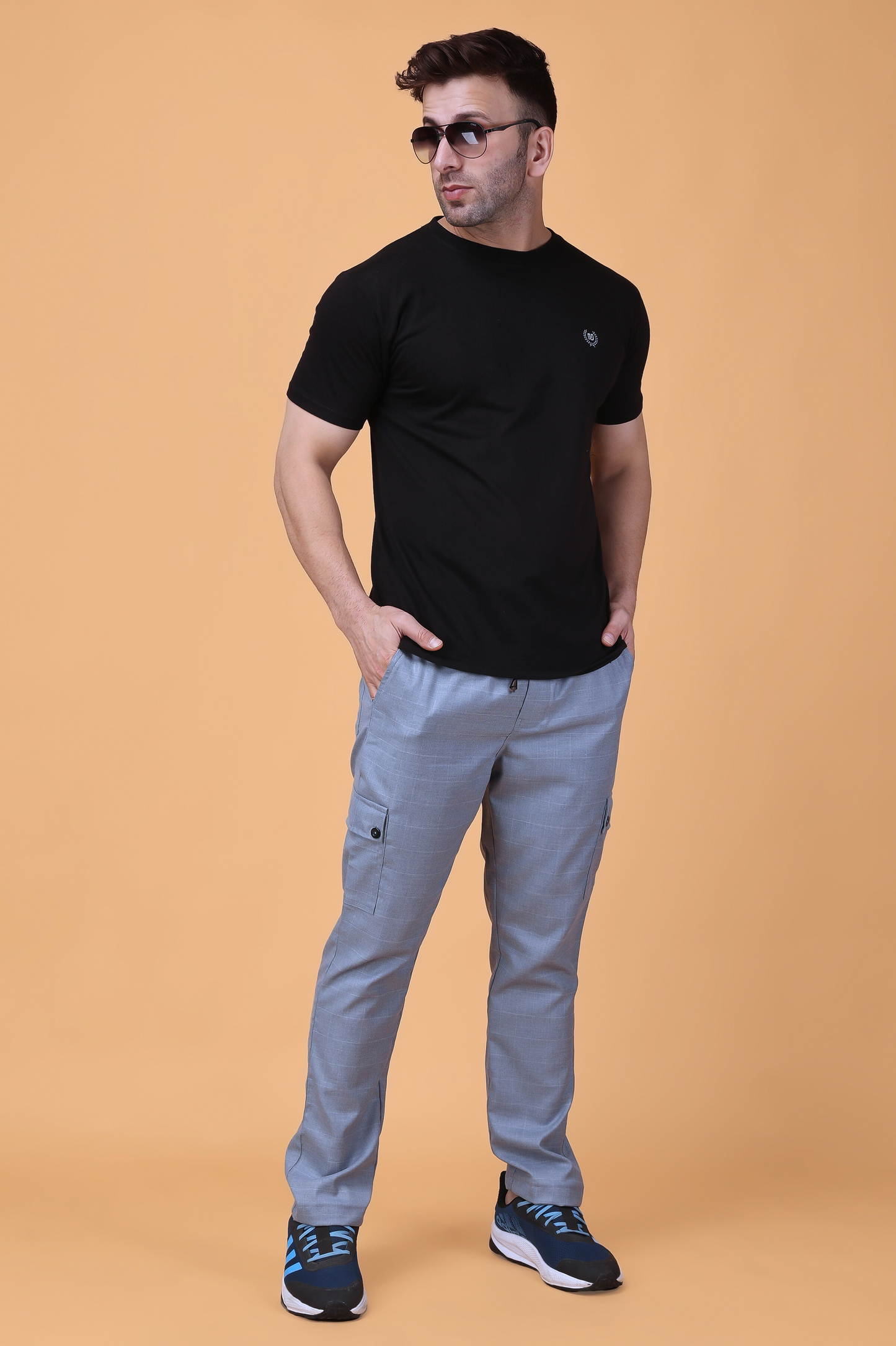 Grey Checked Stretchable Cargo