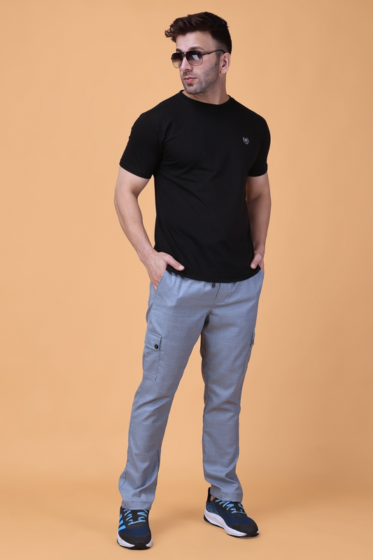 Grey Checked Stretchable Cargo