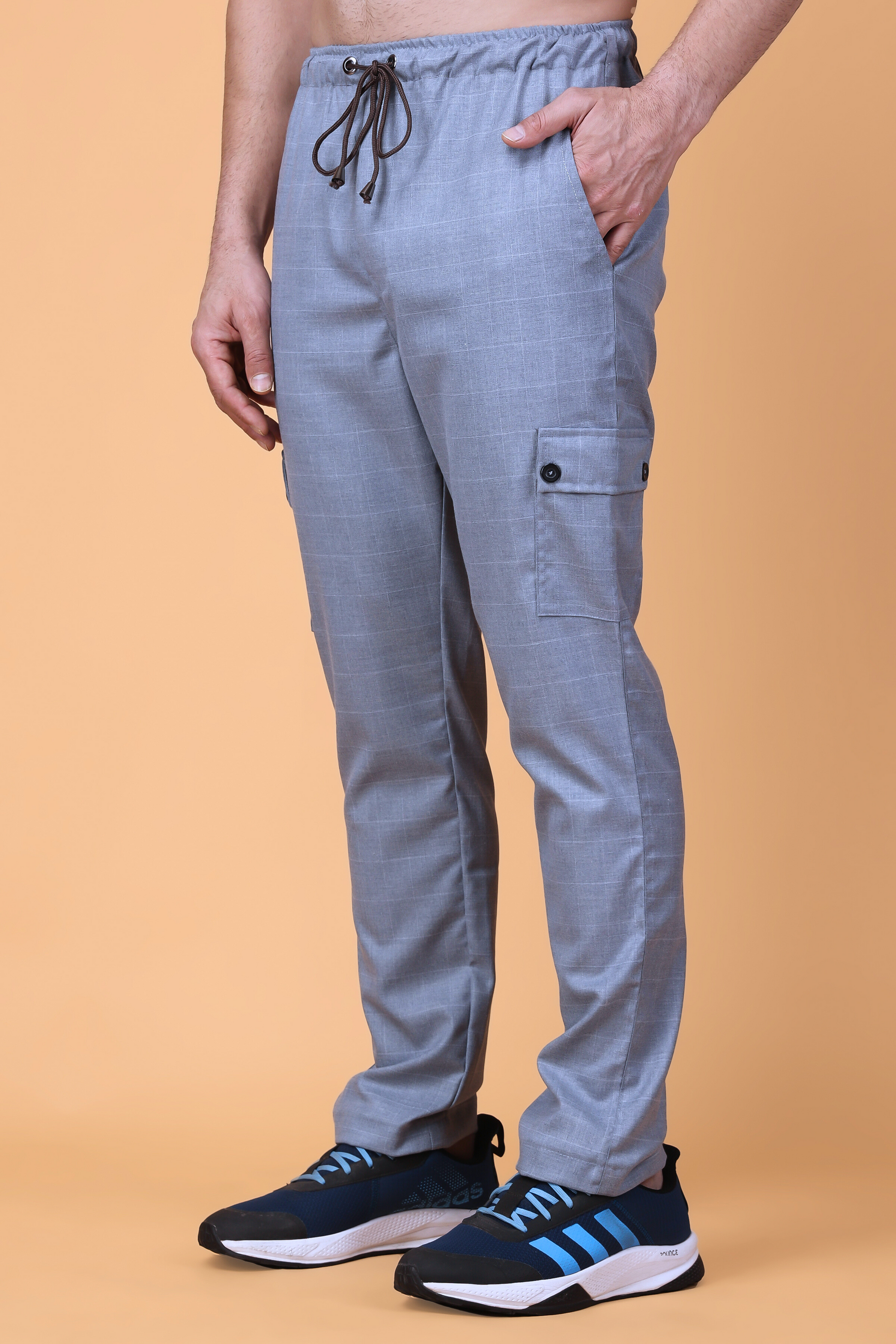 Grey Checked Stretchable Cargo