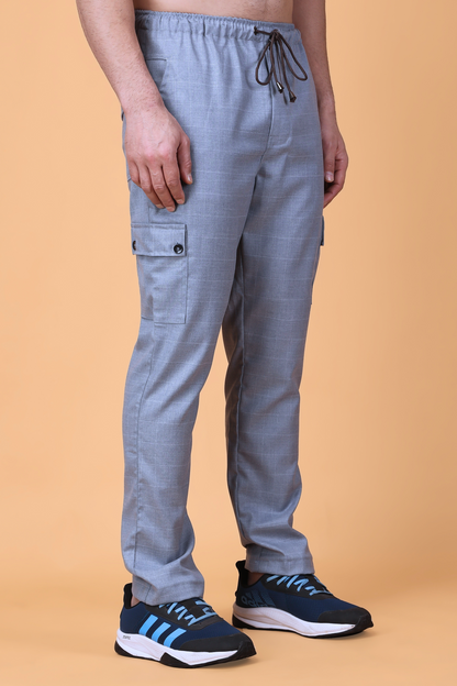 Grey Checked Stretchable Cargo