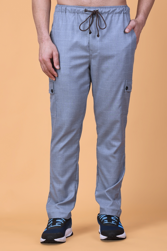 Grey Checked Stretchable Cargo