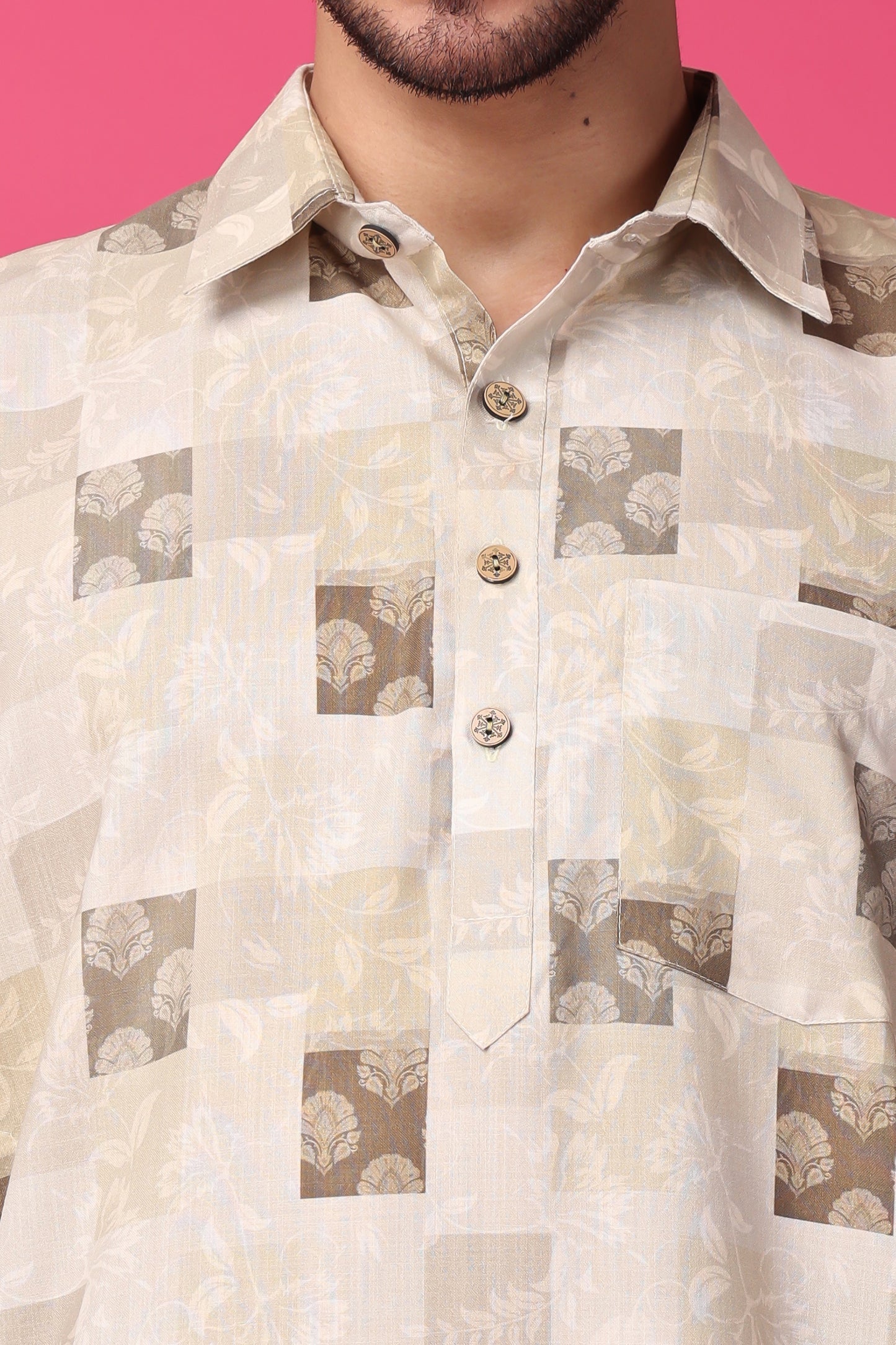 Men's Plus Size Hazelnut Hues Textured Kurta Pajama