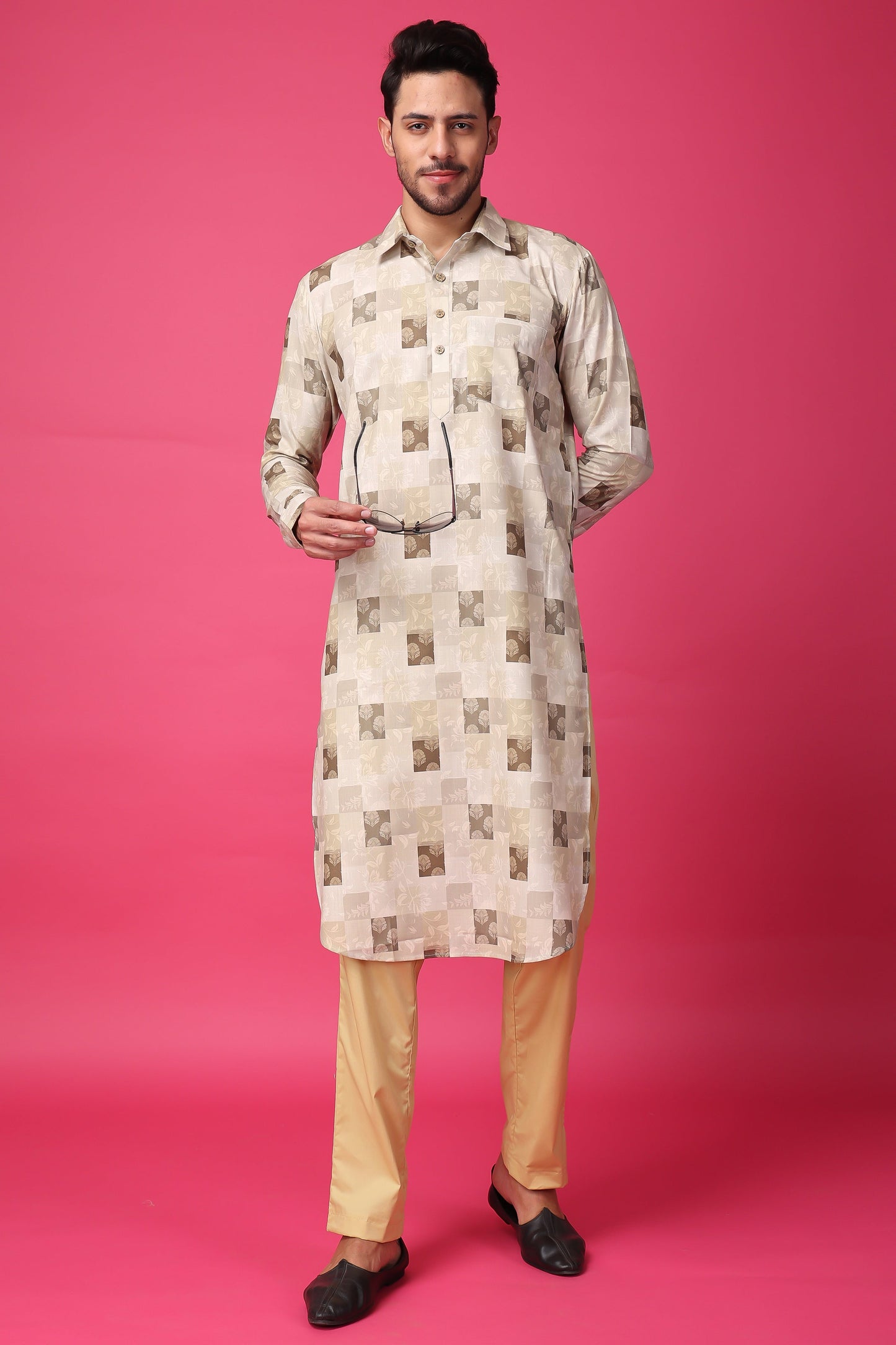 Men's Plus Size Hazelnut Hues Textured Kurta Pajama