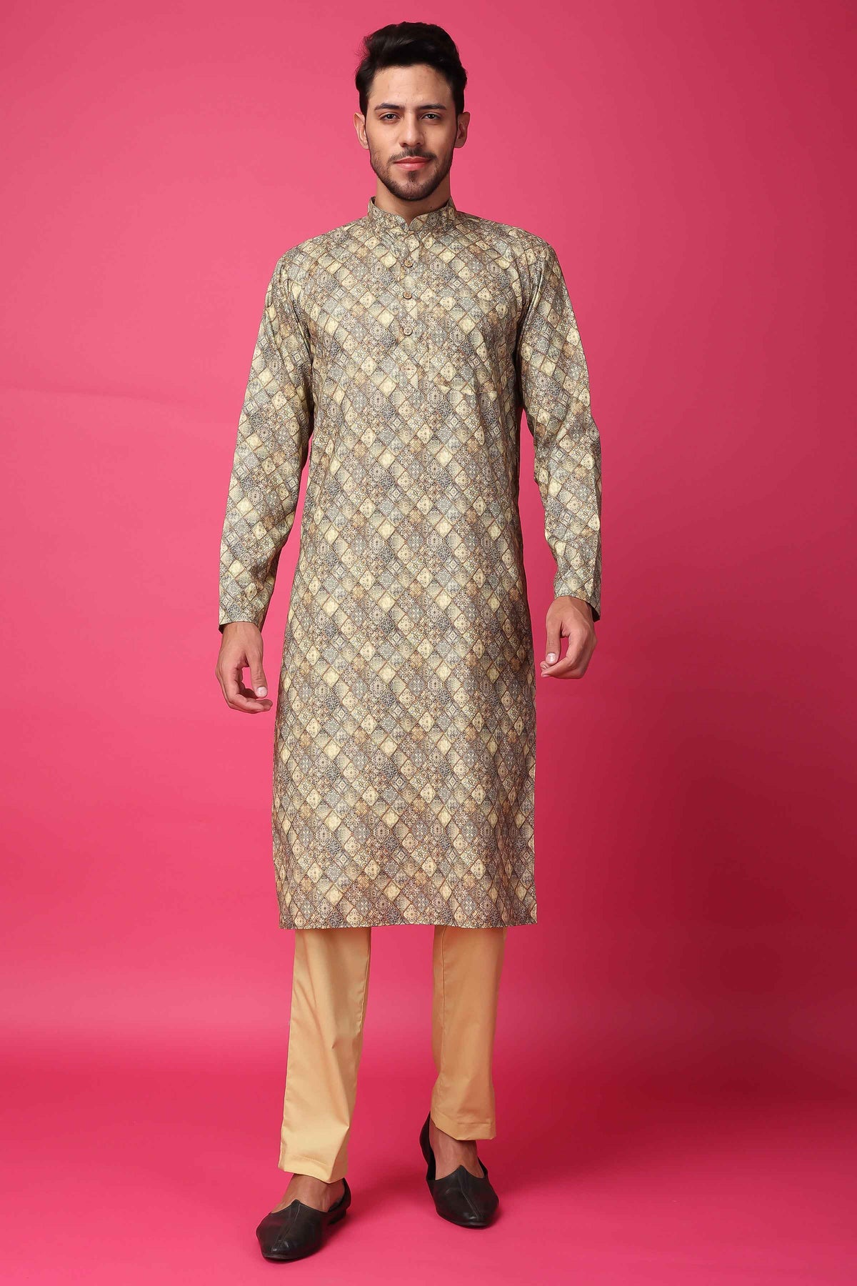Buy Plus Size ​Latte Lustre Printed Kurta At Apella | Sizes XS to 10 XL | India | Free Delivery | Customized