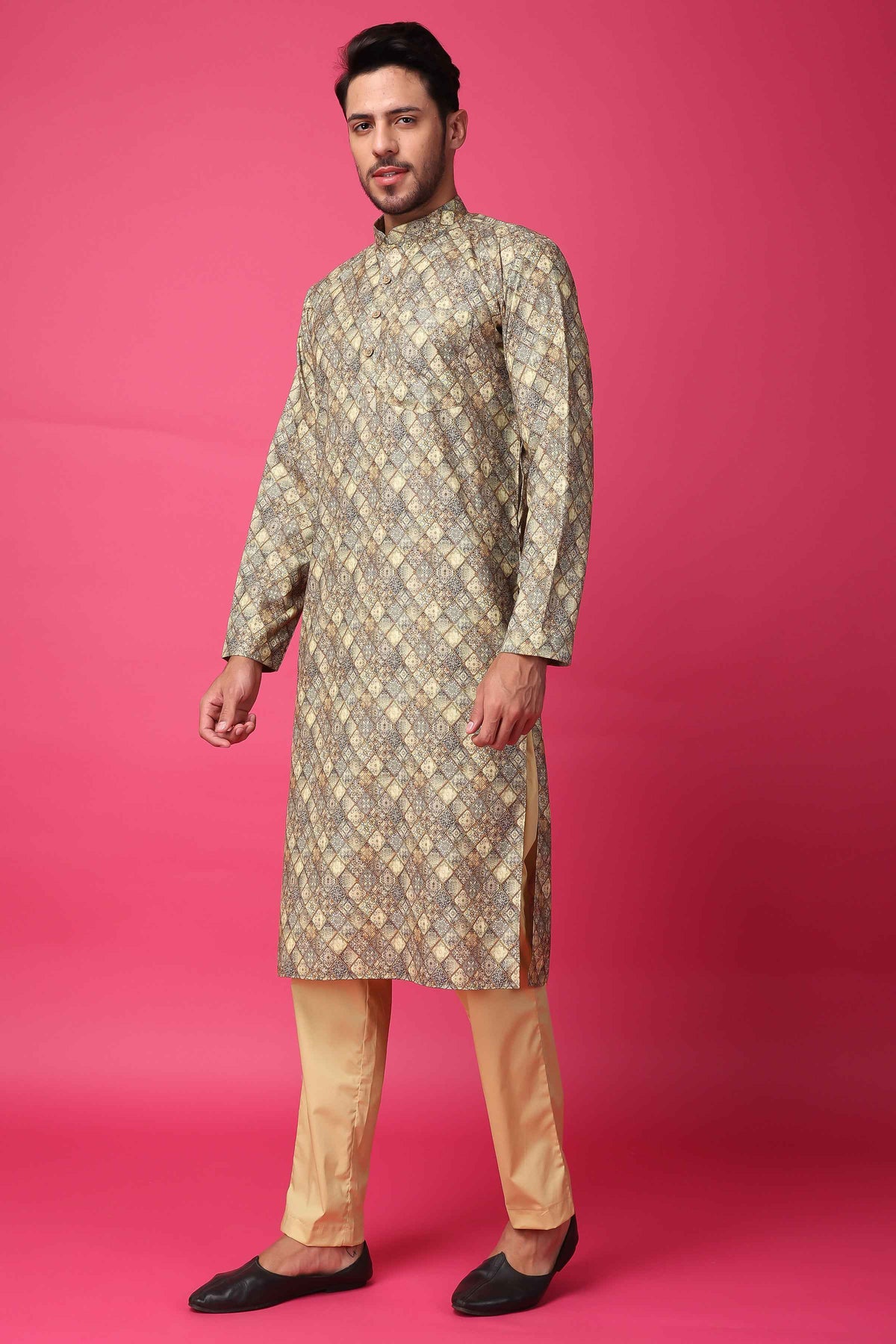Buy Plus Size ​Latte Lustre Printed Kurta At Apella | Sizes XS to 10 XL | India | Free Delivery | Customized
