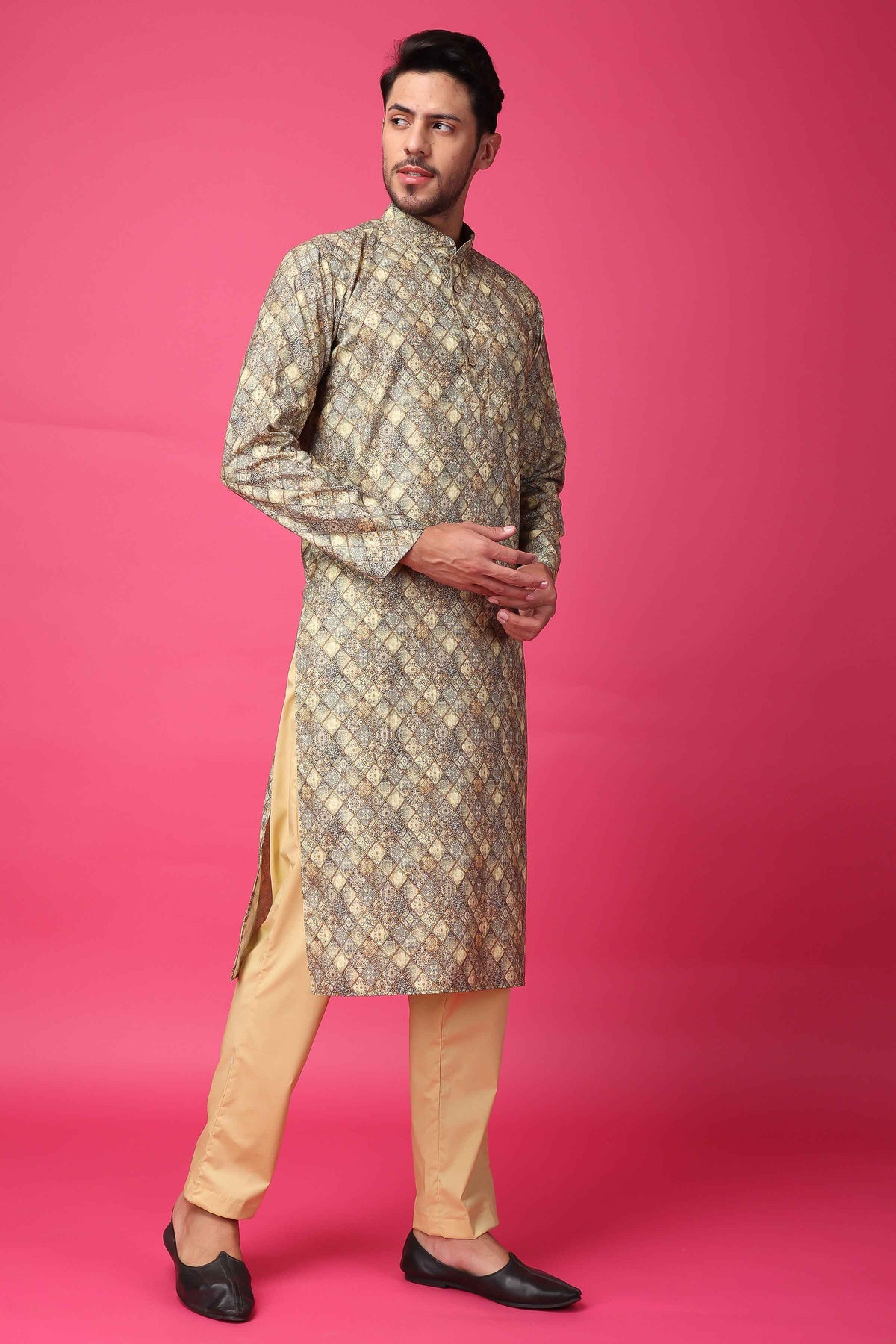 Buy Plus Size ​Latte Lustre Printed Kurta At Apella | Sizes XS to 10 XL | India | Free Delivery | Customized
