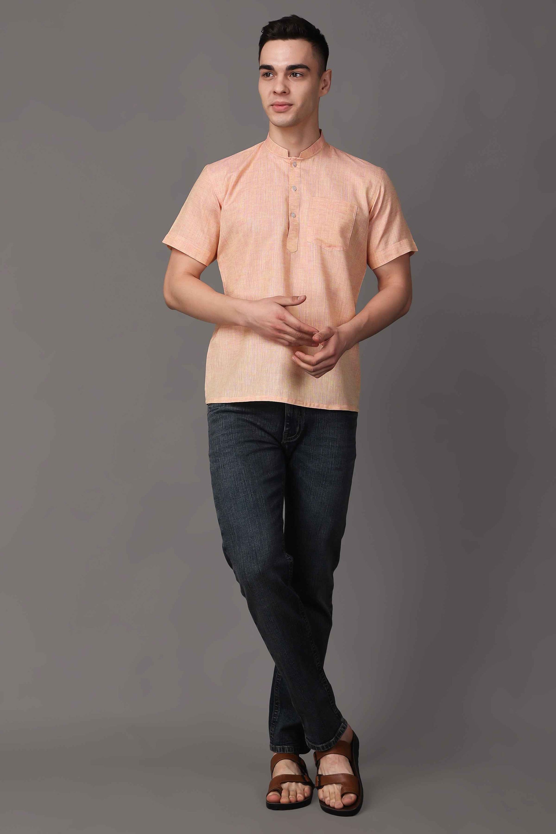 Buy Plus Size ​Dusky Peach Textured Short Kurta At Apella | Sizes XS to 10 XL | India | Free Delivery | Customized