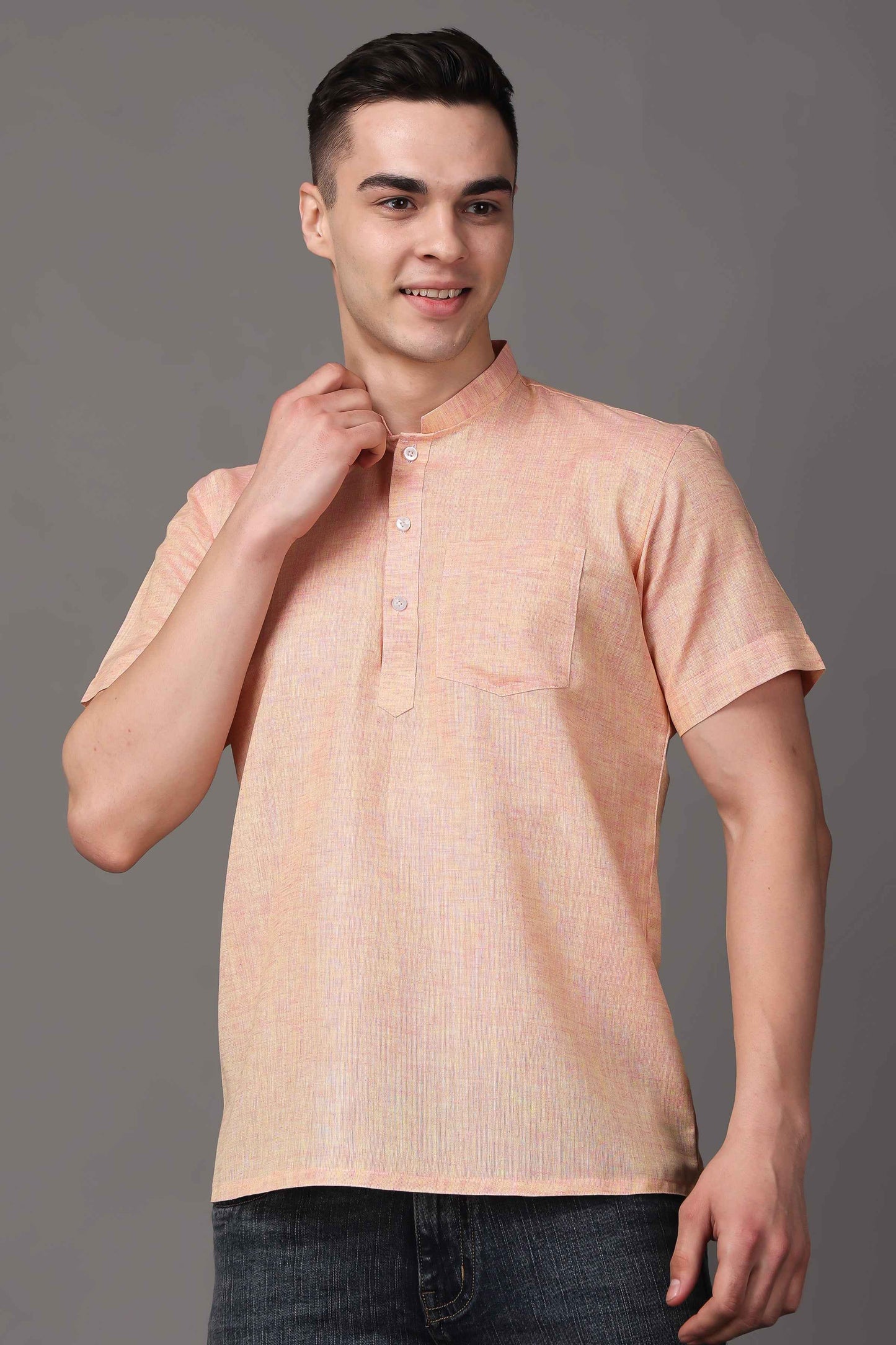 Buy Plus Size ​Dusky Peach Textured Short Kurta At Apella | Sizes XS to 10 XL | India | Free Delivery | Customized