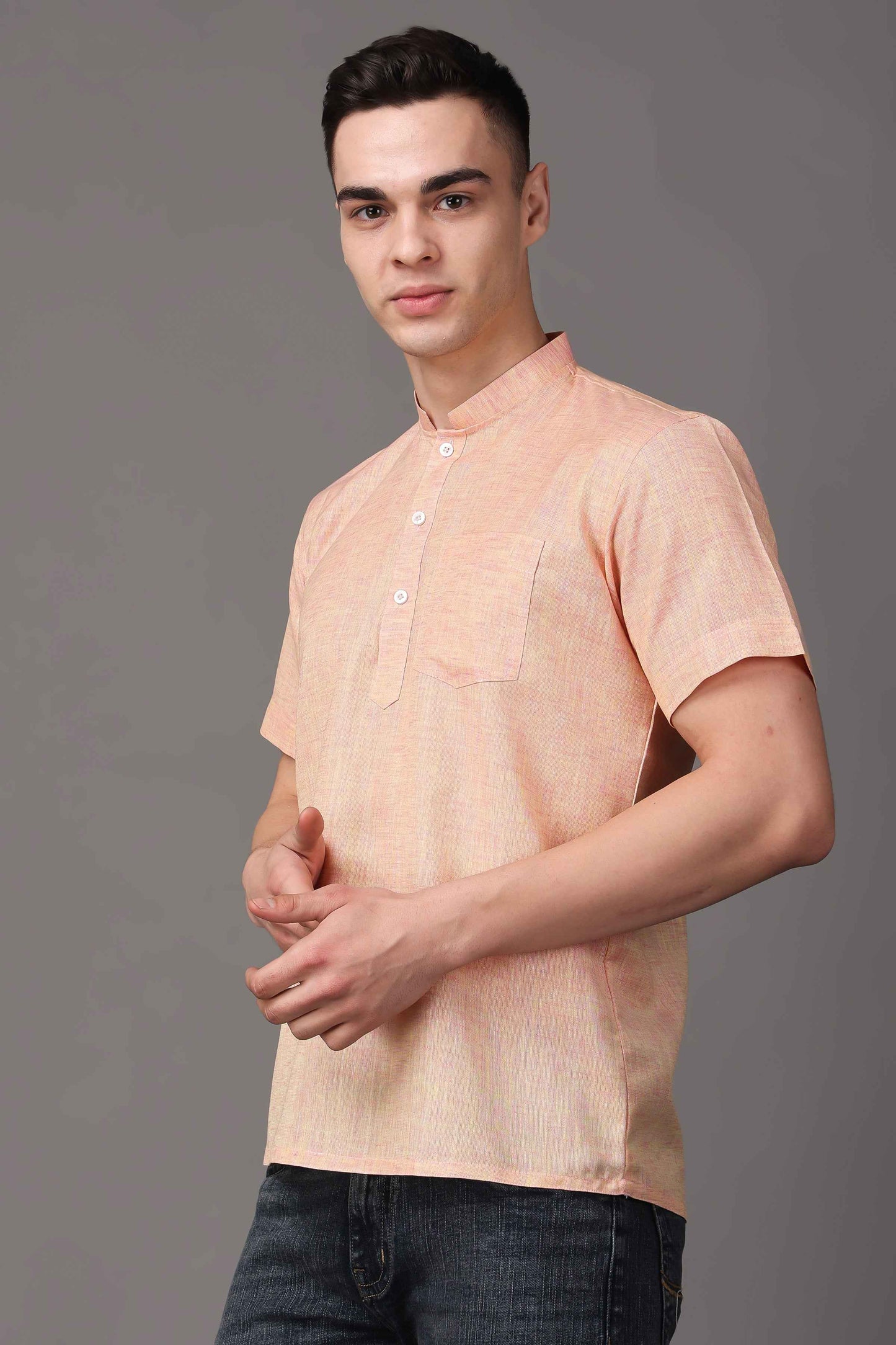 Buy Plus Size ​Dusky Peach Textured Short Kurta At Apella | Sizes XS to 10 XL | India | Free Delivery | Customized