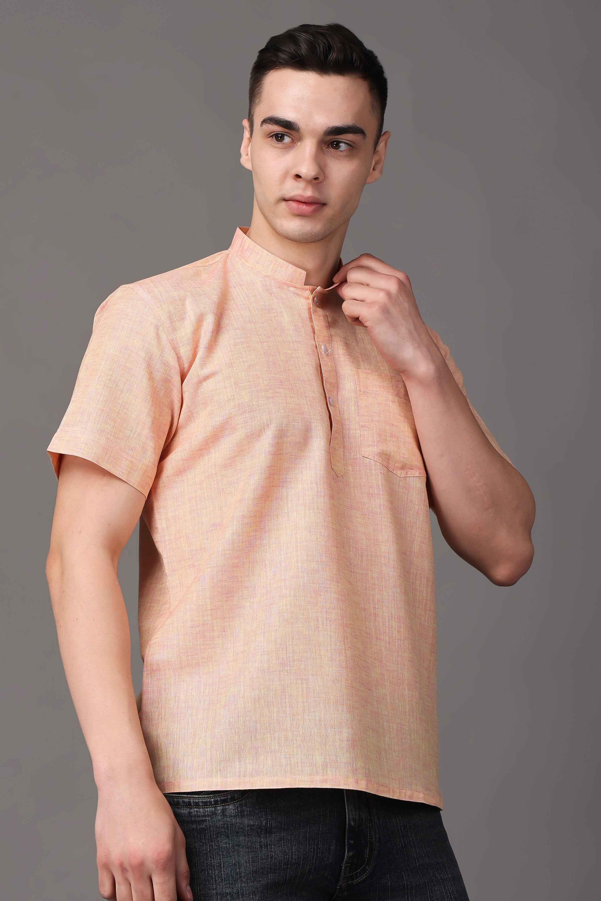 Buy Plus Size ​Dusky Peach Textured Short Kurta At Apella | Sizes XS to 10 XL | India | Free Delivery | Customized